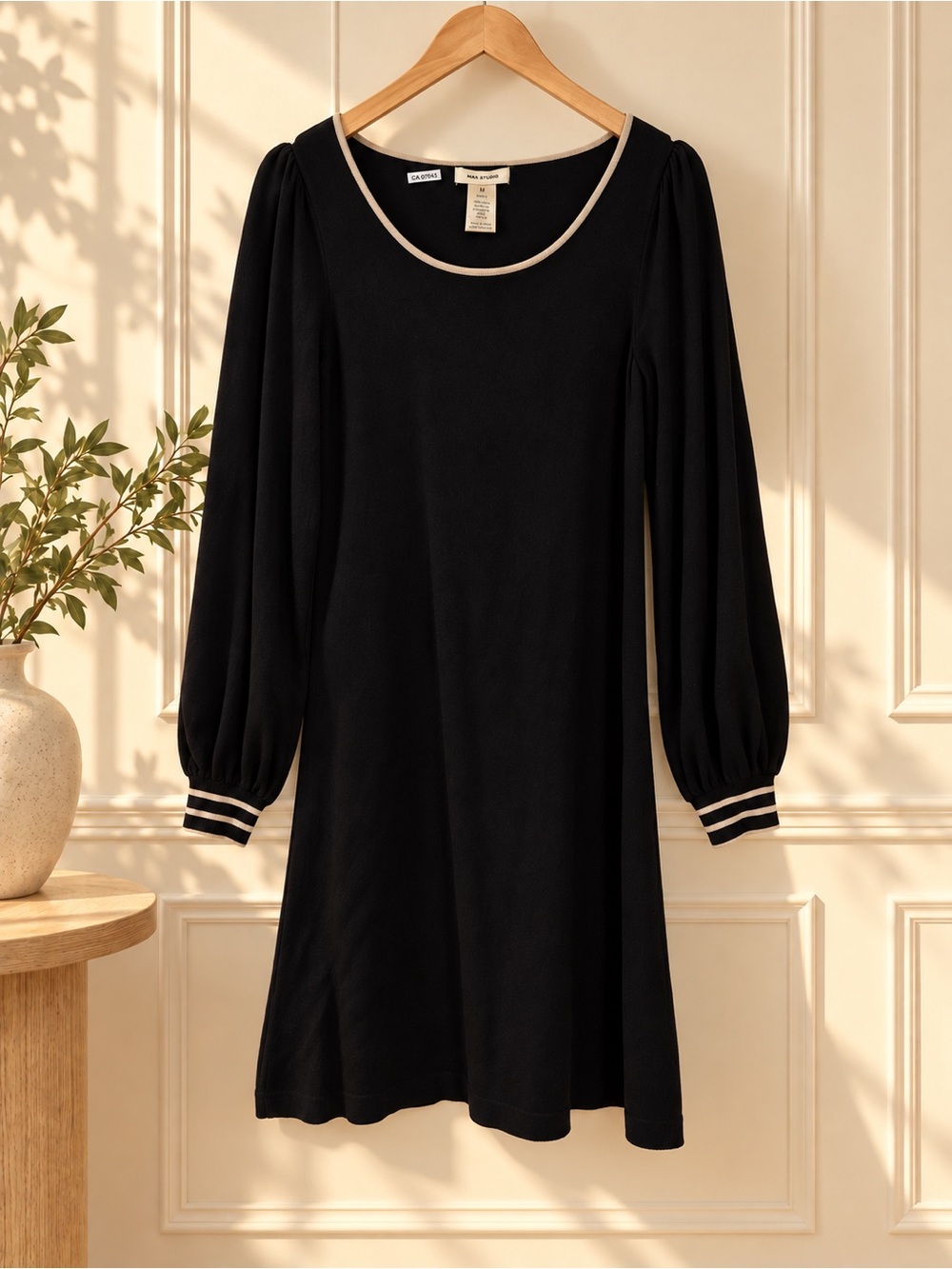 Max Studio Black Knit Long-Sleeve A-Line Dress Womens M